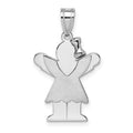 14k White Gold The Kids Small Girl with Ruffles and Bow on Right Engravable Love Charm, 25 x 14 mm