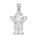 14k White Gold The Kids Small Boy in Overalls with Hat on Left Engravable Love Charm, 25 x 13 mm
