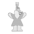 14k White Gold The Kids Medium Girl with Ruffles and Bow on Right Engravable Love Charm, 30 x 20 mm