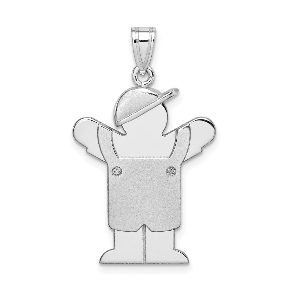 14k White Gold The Kids Medium Boy in Overalls with Hat on Left Engravable Love Charm, 30 x 20 mm