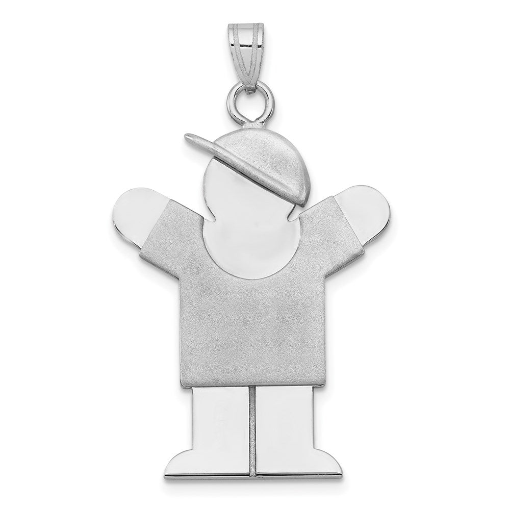 14k White Gold The Kids Large Boy with Hat on Right Engravable Love Charm, 35 x 23 mm