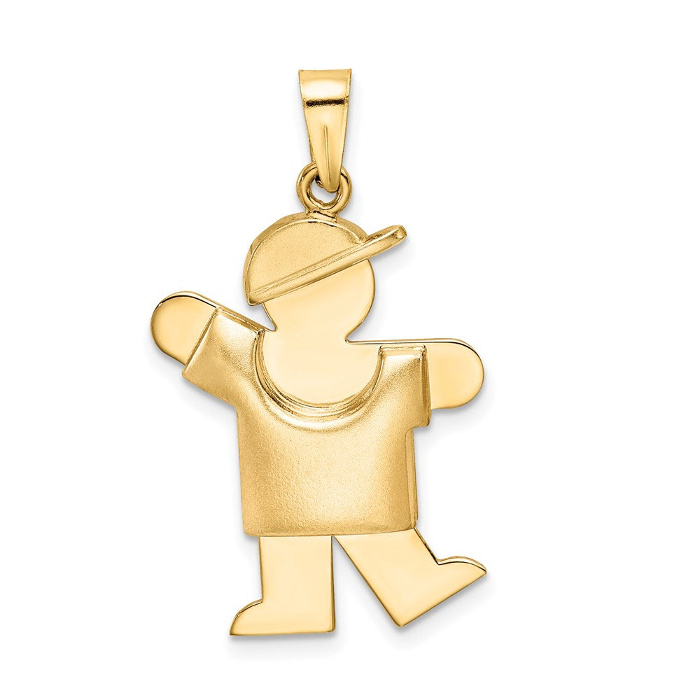 14k The Kids Puffed Boy with Hat on Left Engravable Kiss Charm, 30 x 20 mm