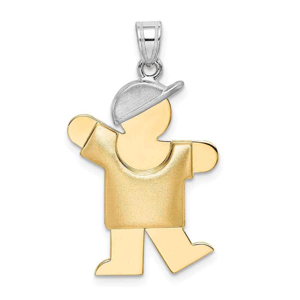 14k Two-tone The Kids Medium Puffed Boy with Hat on Left Engravable Kiss Charm, 30 x 20 mm