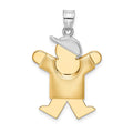 14k Two-tone The Kids Medium Puffed Boy with Hat on Right Engravable Joy Charm, 30 x 20 mm, 2.28 g