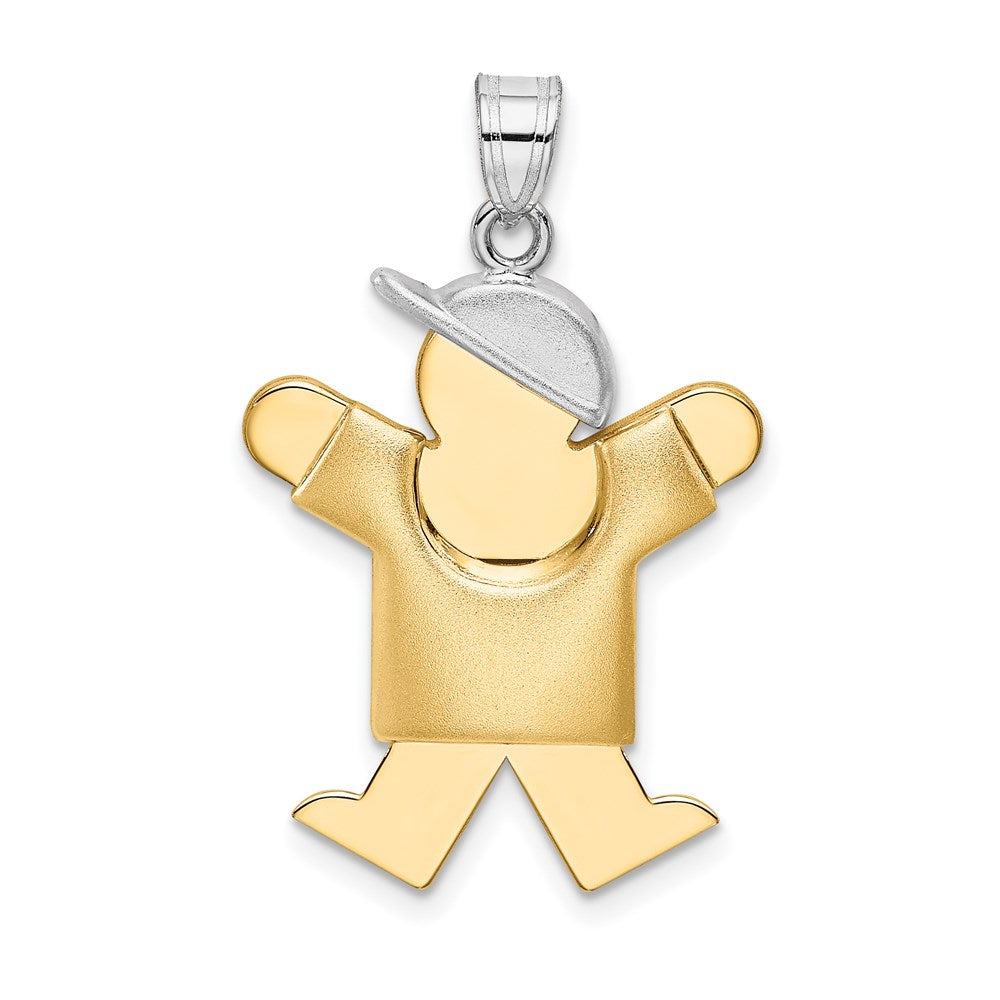 14k Two-tone The Kids Medium Puffed Boy with Hat on Right Engravable Joy Charm, 30 x 20 mm, 2.28 g