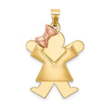 14k Two-tone The Kids Medium Puffed Girl with Bow on Left Engravable Joy Charm, 30 x 20 mm, 2.38 g