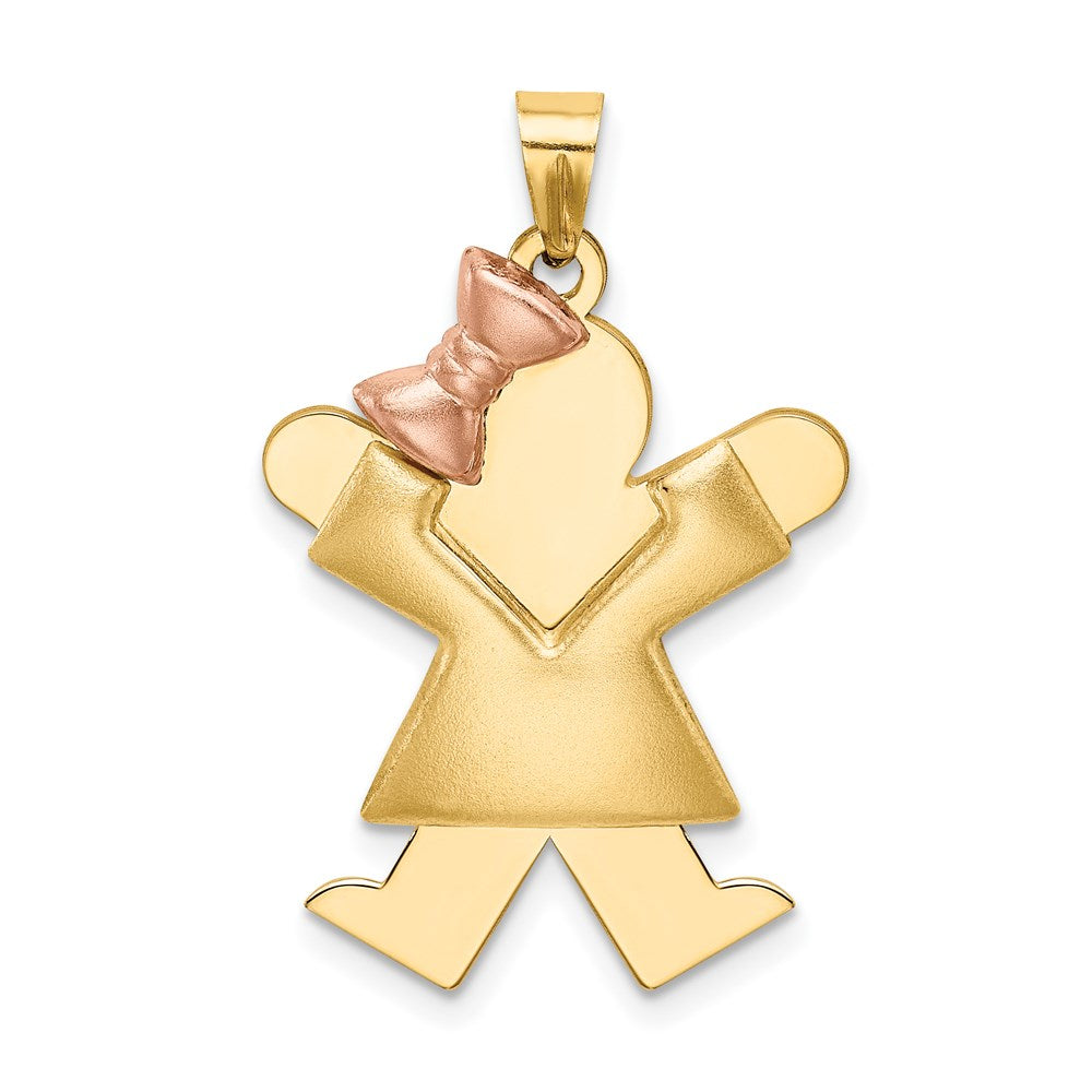 14k Two-tone The Kids Medium Puffed Girl with Bow on Left Engravable Joy Charm, 30 x 20 mm, 2.38 g