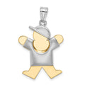 14k Two-tone The Kids Medium Puffed Boy with Hat on Right Engravable Joy Charm, 30 x 20 mm, 2.38 g