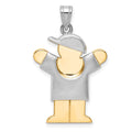 14k Two-tone The Kids Medium Puffed Boy with Hat on Right Engravable Love Charm, 30 x 20 mm