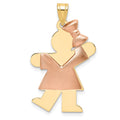 14k Two-tone The Kids Medium Puffed Girl with Bow on Right Engravable Kiss Charm, 30 x 20 mm