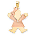 14k Two-tone The Kids Medium Puffed Girl with Bow on Left Engravable Joy Charm, 30 x 20 mm, 2.27 g