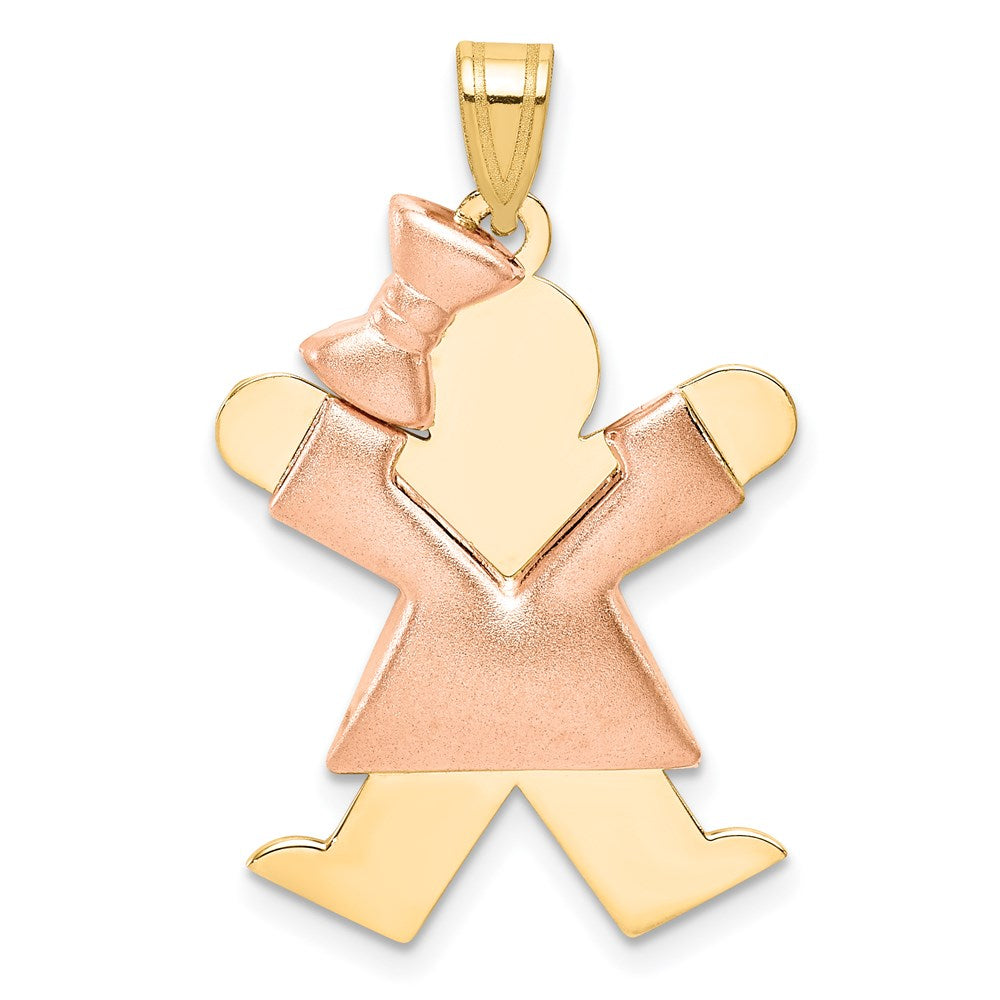 14k Two-tone The Kids Medium Puffed Girl with Bow on Left Engravable Joy Charm, 30 x 20 mm, 2.27 g
