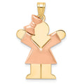 14k Two-tone The Kids Medium Puffed Girl with Bow on Left Engravable Love Charm, 30 x 20 mm