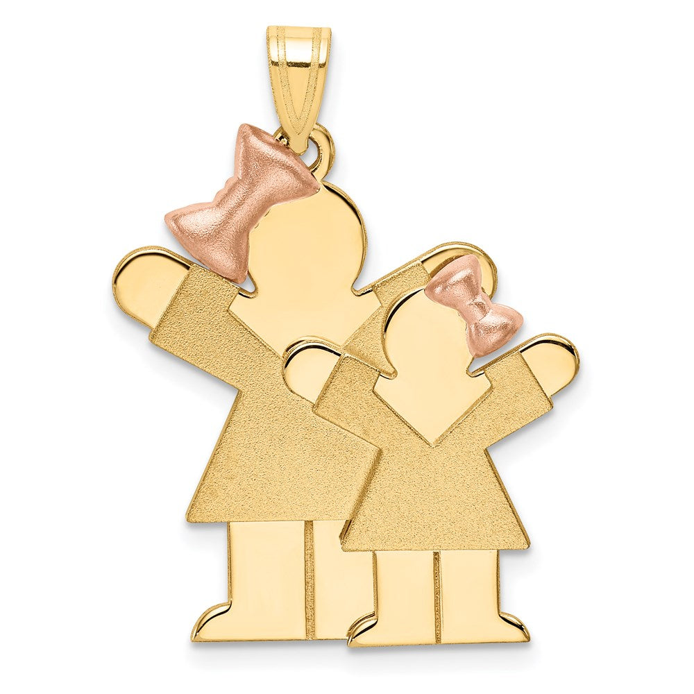 14k Two-tone The Kids Big Girl and Little Girl Engravable Love Charm, 35 x 25 mm