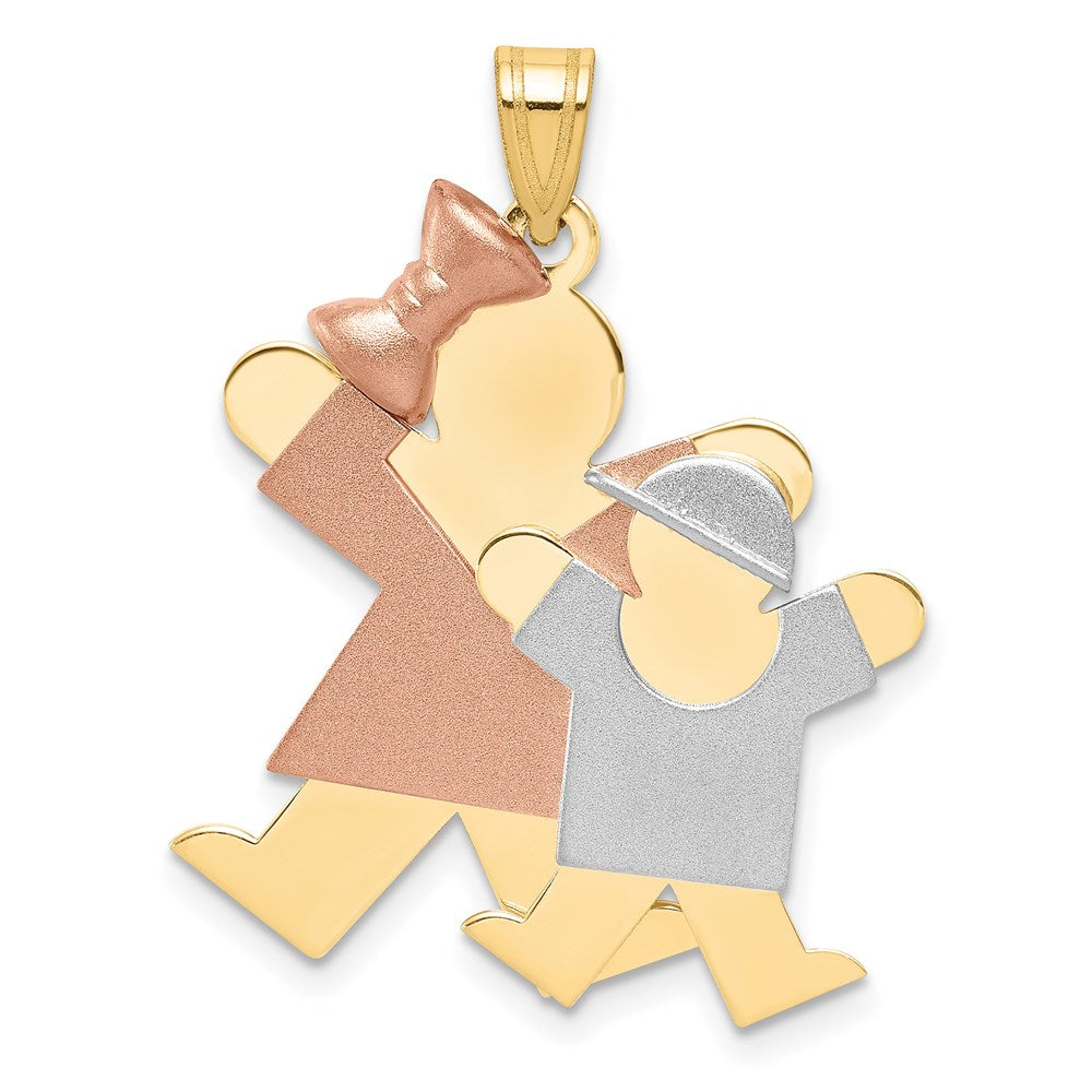 14k Tri-color The Kids Big Girl and Little Boy Engravable Joy Charm, 30 x 25 mm