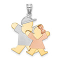 14k Tri-color The Kids Big Boy and Little Girl Engravable Joy Charm, 30 x 25 mm