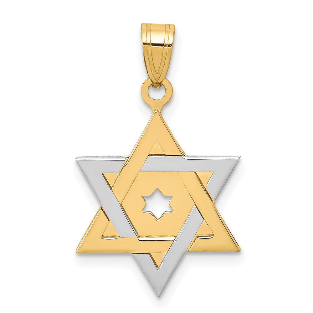 14K Two-Tone Star Of David Pendant, 25 x 16 mm, 1.68 g