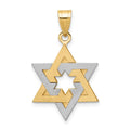 14K Two-Tone Star Of David Pendant, 25 x 16 mm, 1.7 g