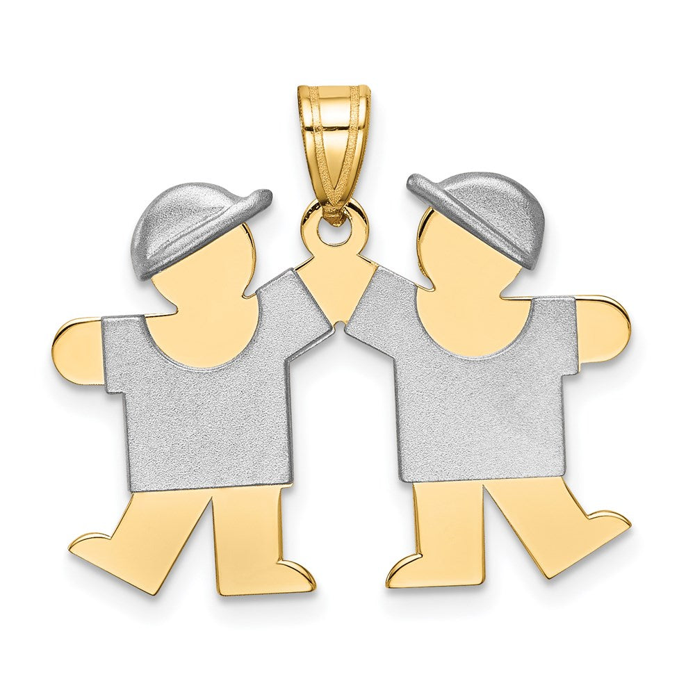 14k Two-tone The Kids Small Double Boys Engravable Kiss Charm, 22 x 25 mm