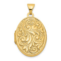 14k Polished Leaf Swirl Design with LOVE YOU ALWAYS on Reverse 21mm Oval Locket, 28.25 x 17 mm
