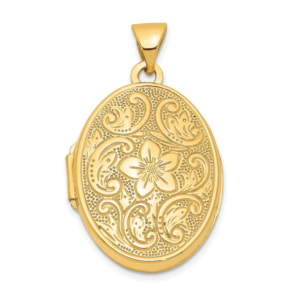 14k Floral Swirl Design 21mm Oval Locket, 28 x 17 mm