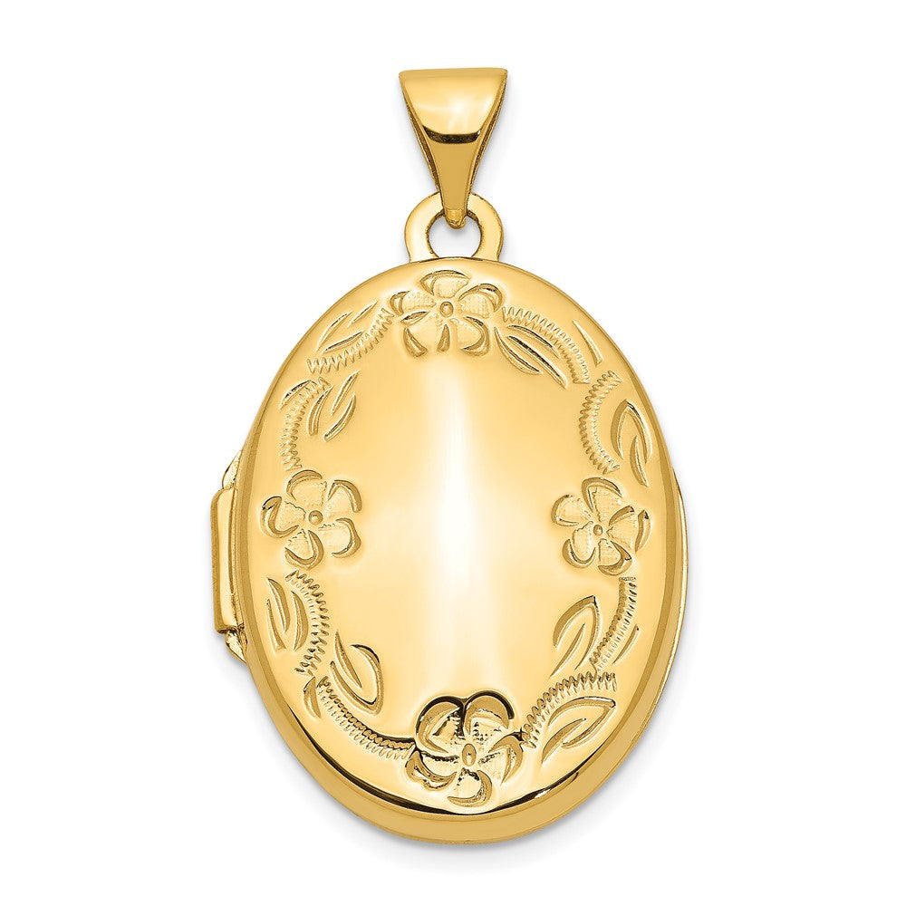 14k Floral Border 21mm Oval Locket, 28.2 x 16.8 mm
