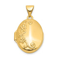 14k Floral 17mm Oval Locket, 24 x 14 mm