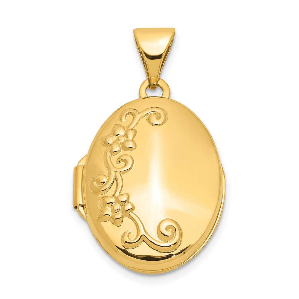 14k Floral 17mm Oval Locket, 24 x 14 mm