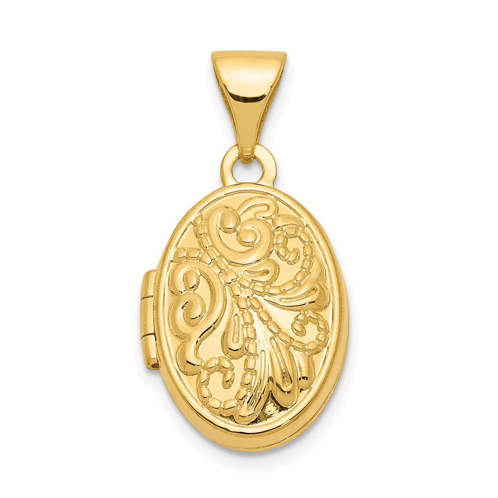 14k Beaded Scroll Design 13mm Oval Locket, 21 x 11 mm
