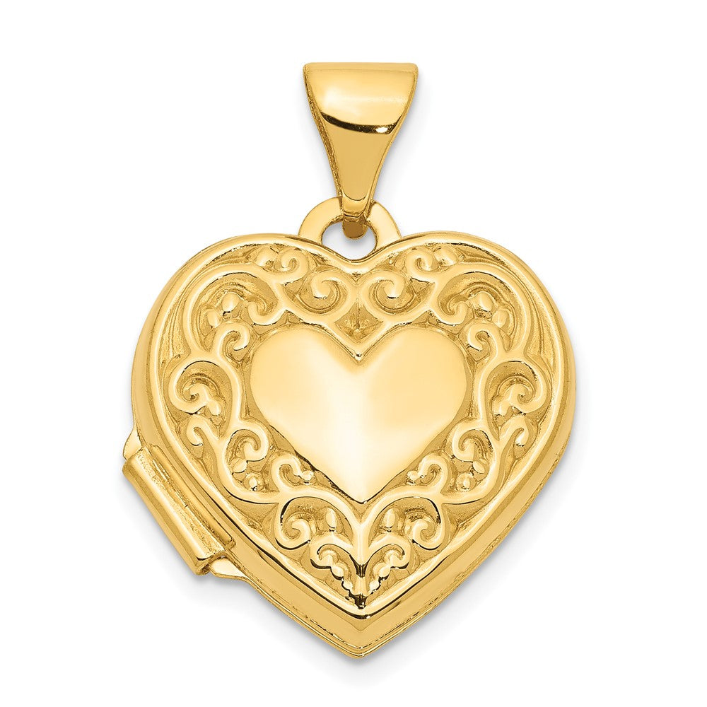 14k Polished Scrolled 15mm Heart Locket, 21 x 15.4 mm