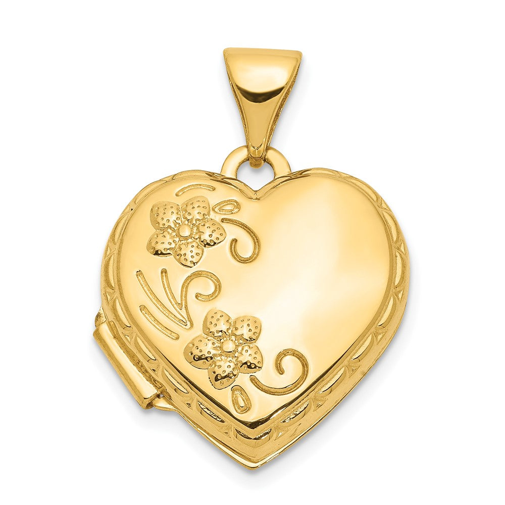 14k Floral 15mm Heart Locket, 21 x 15.3 mm