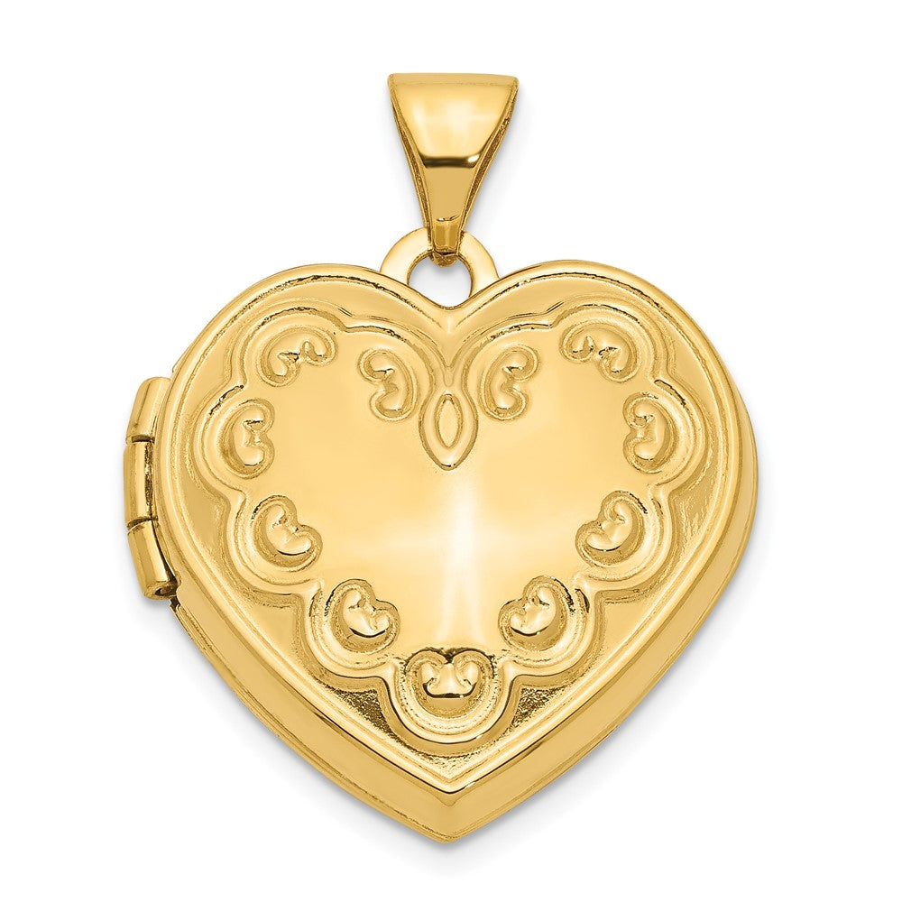 14k Domed Heart Border 18mm Heart Locket, 23.7 x 18.7 mm