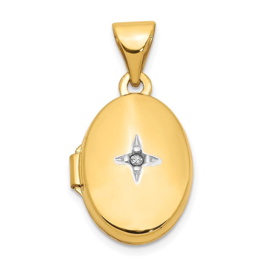 14k Diamond Star 13mm Oval Locket, 0.005 ct, 20.5 x 11 mm