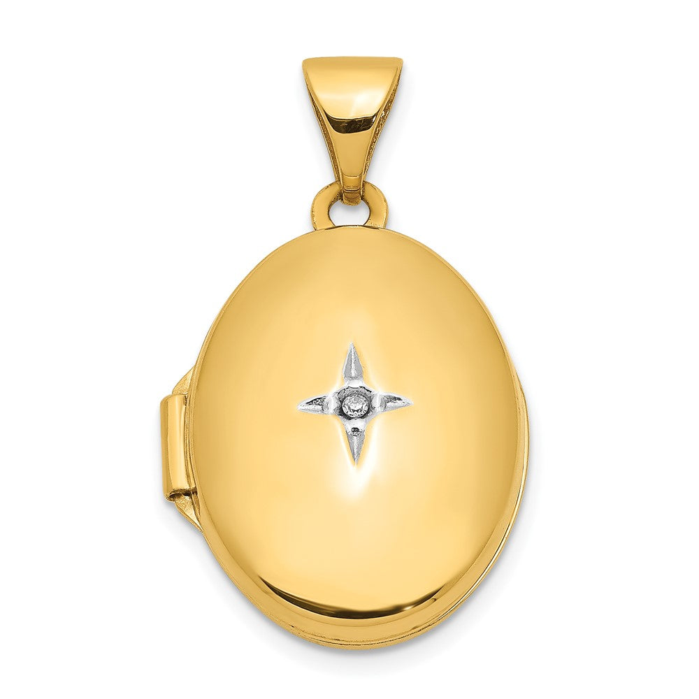 14k Diamond Star 17mm Oval Locket, 0.005 ct, 24 x 14.1 mm