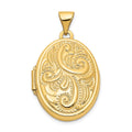 14k Domed Scroll Design 21mm Oval Locket, 28 x 16.85 mm