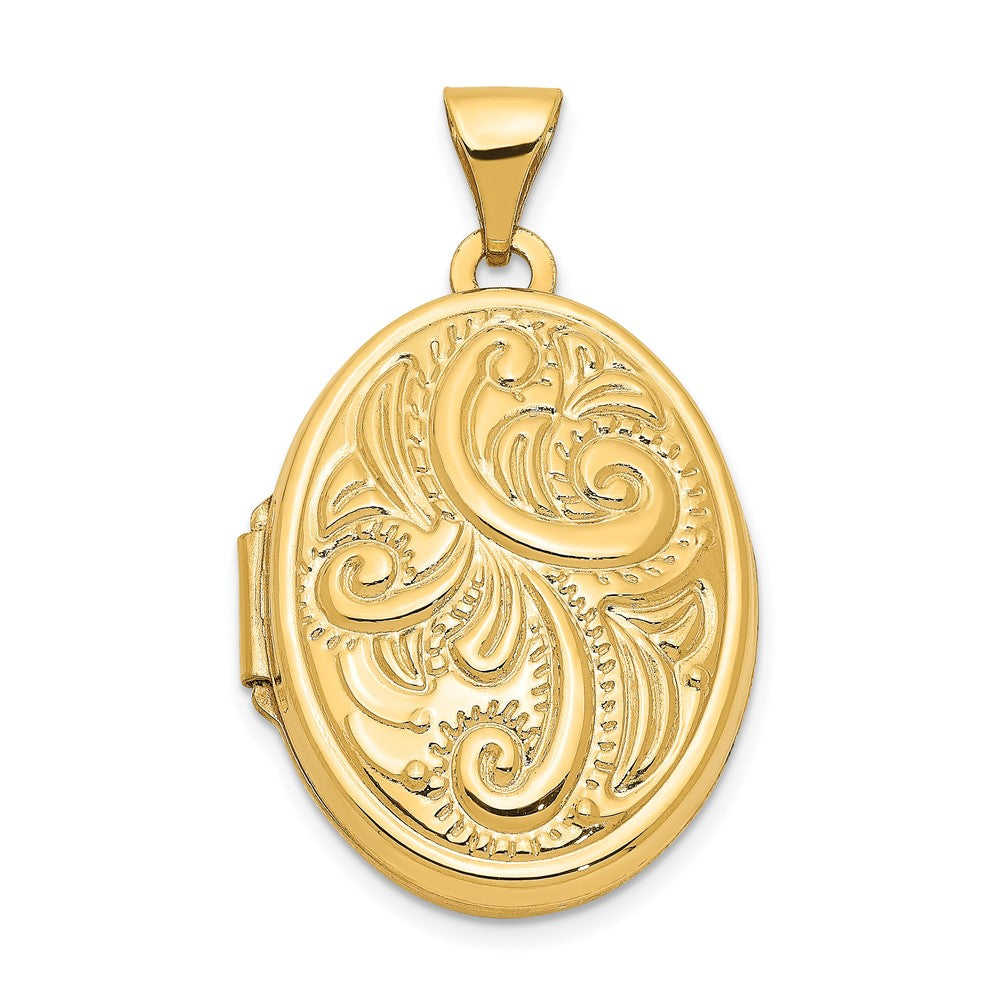 14k Domed Scroll Design 21mm Oval Locket, 28 x 16.85 mm