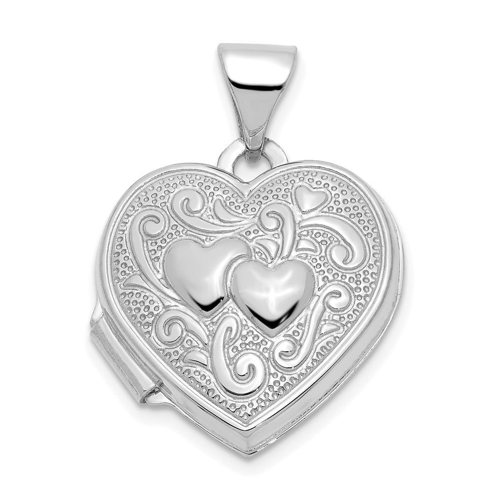 14k White Gold Two Hearts 15mm Heart Locket, 21 x 15.15 mm