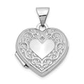 14k White Gold Polished Scrolled 15mm Heart Locket, 21 x 15.5 mm