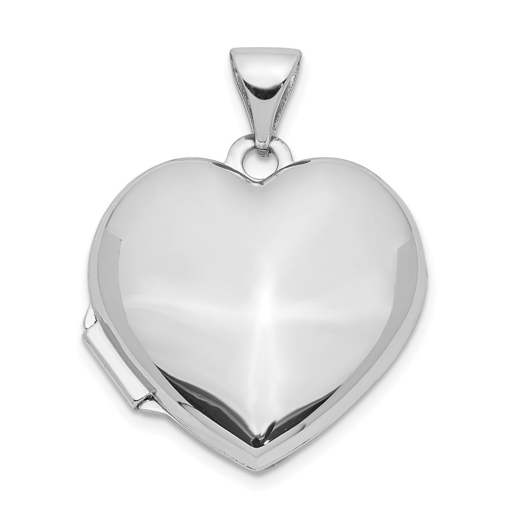 14k White Gold Polished Domed Plain 18mm Heart Locket, 23.75 x 19 mm