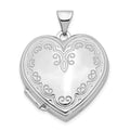 14k White Gold Scallop Design 21mm Heart Locket, 27 x 21.2 mm
