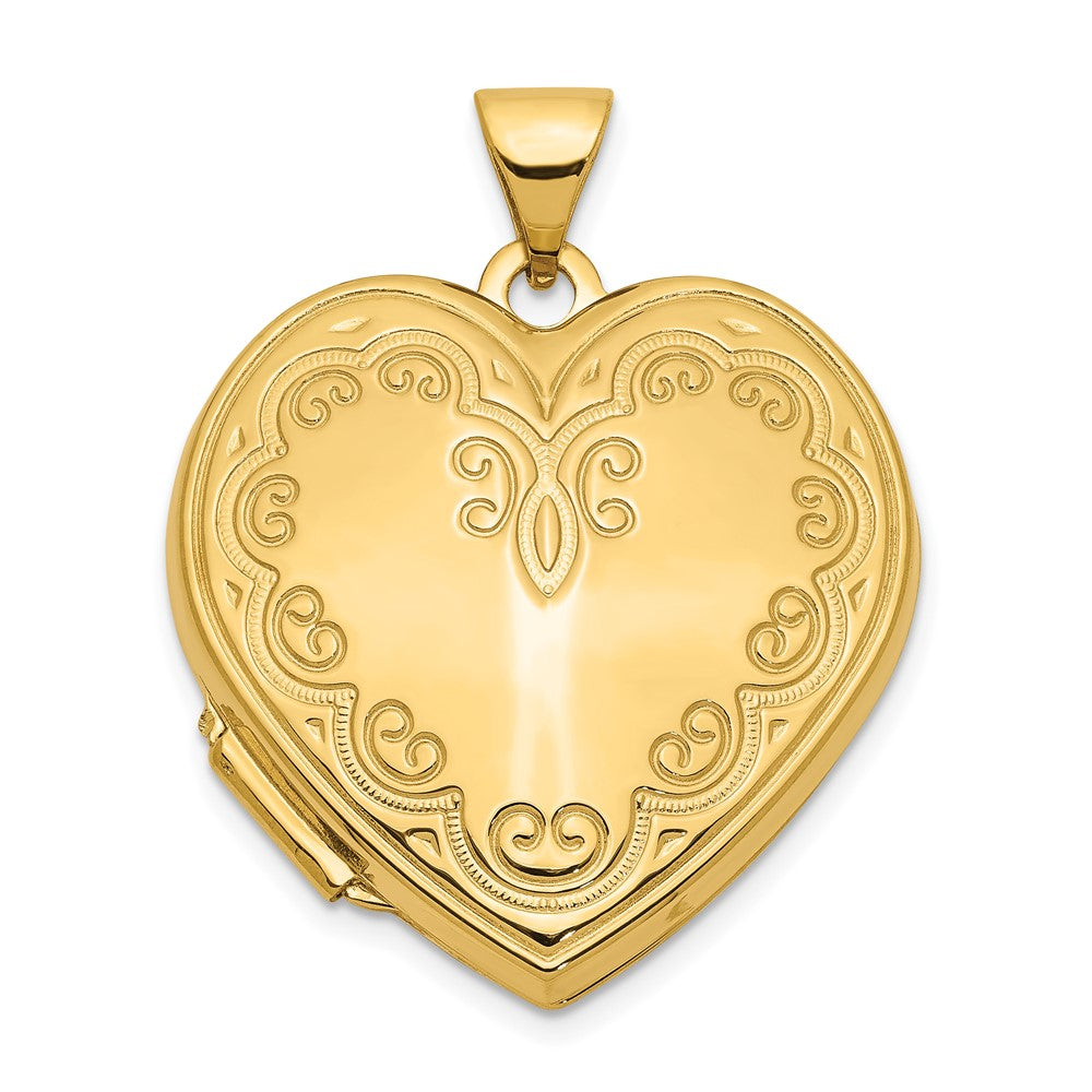14k Scallop Design 21mm Heart Locket, 27.15 x 21.2 mm