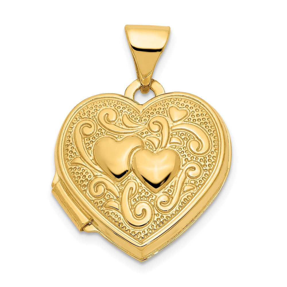 14k Two Hearts 15mm Heart Locket, 21 x 15.15 mm