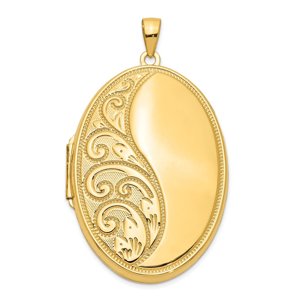 14k Half Swirl Design Heavy Weight 38mm Oval Locket, 46.7 x 28 mm