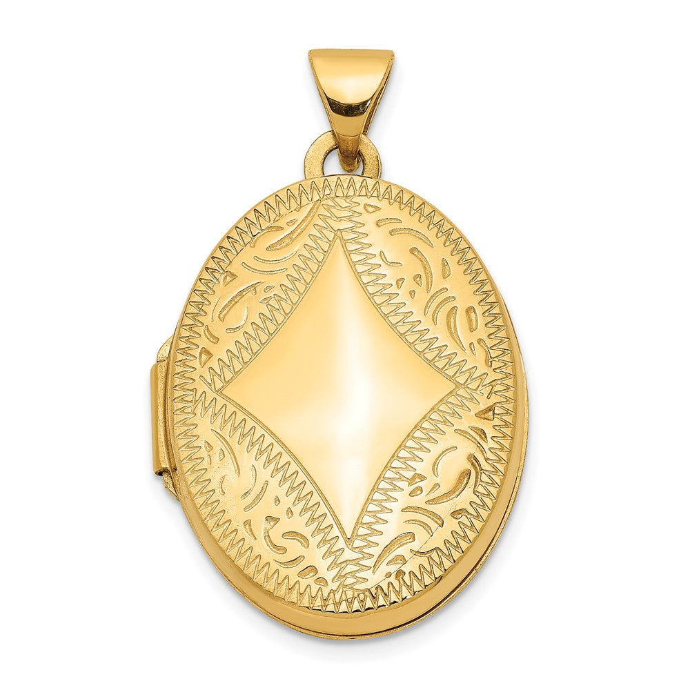 14k Diamond-shaped Design 21mm Oval Locket, 28 x 17 mm
