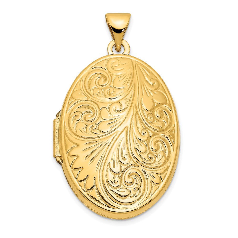 14k Scroll Design 26mm Oval Locket, 33.5 x 19.65 mm