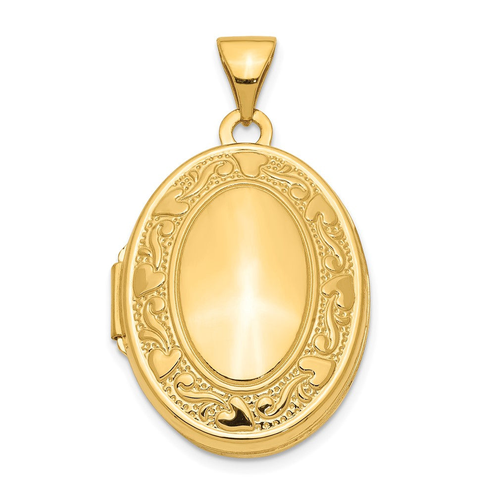 14k Heart Border 21mm Oval Locket, 28 x 17 mm