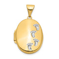14k with White Rhodium Footprints Poem on Reverse 17mm Oval Locket, 24 x 14.1 mm