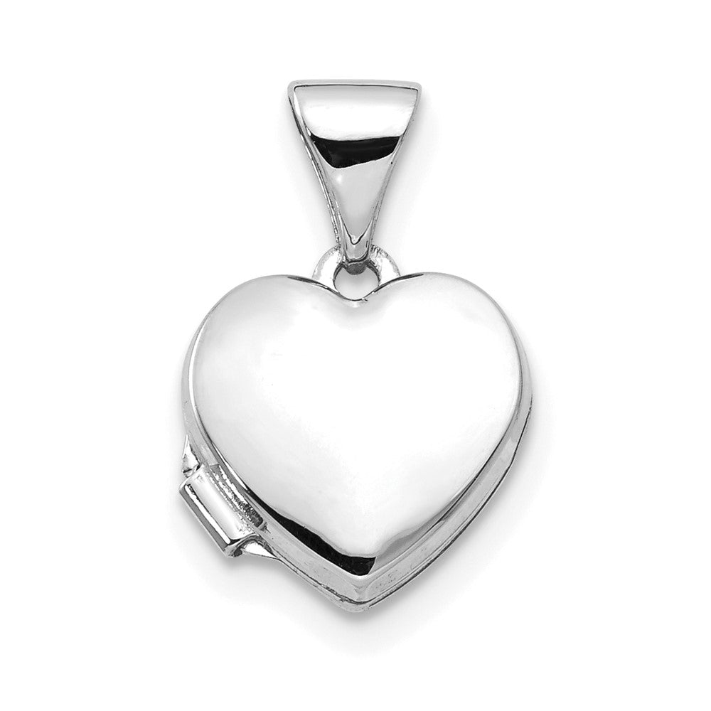 14k White Gold Polished Plain 10mm Heart Locket, 15.85 x 10.3 mm