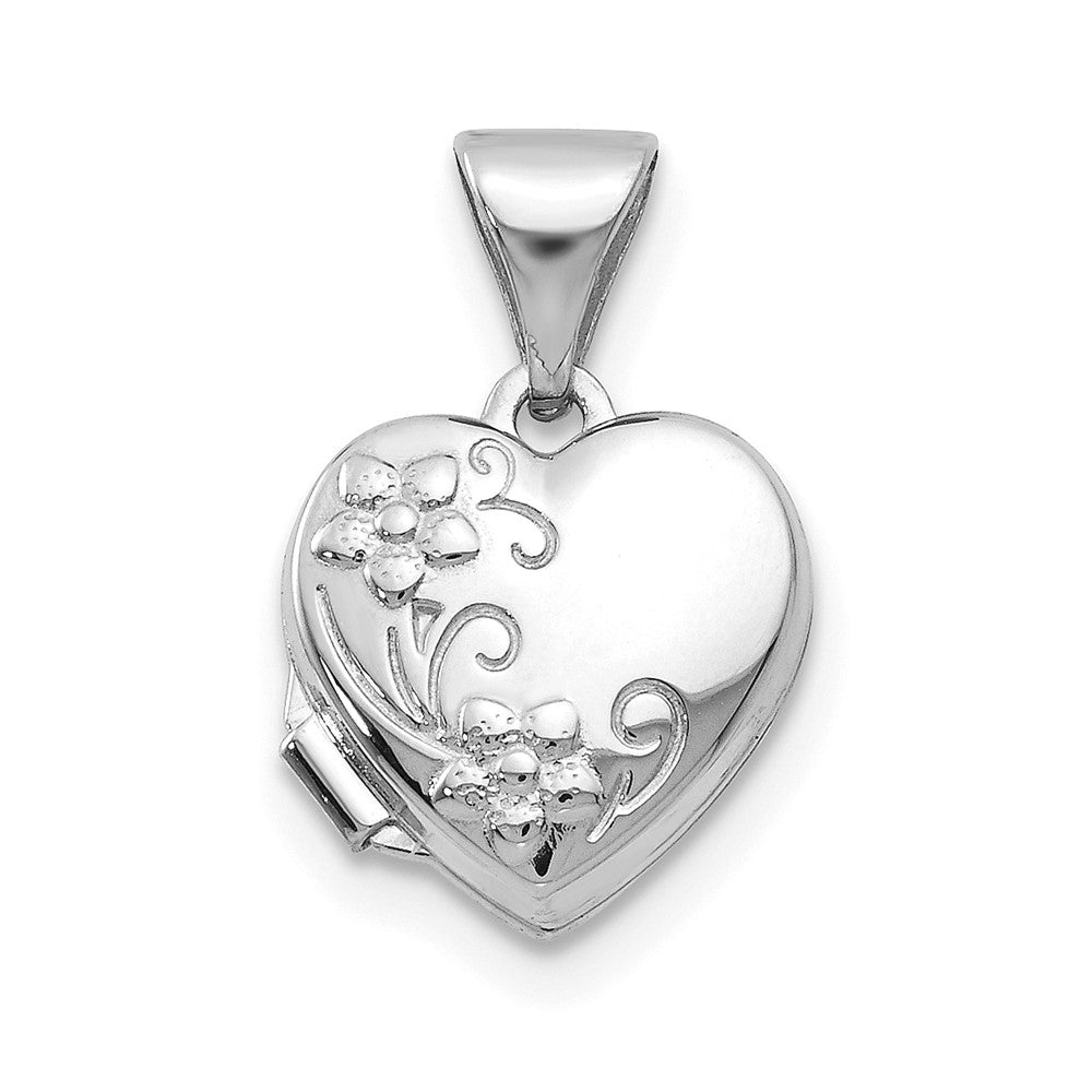 14k White Gold Floral 10mm Heart Locket, 16 x 10.05 mm