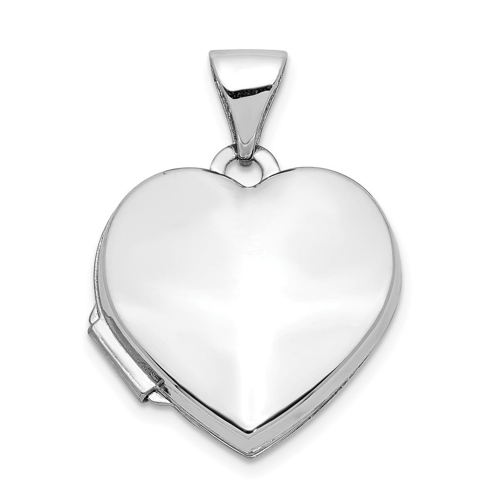 14k White Gold Polished Plain 15mm Heart Locket, 21 x 15.5 mm